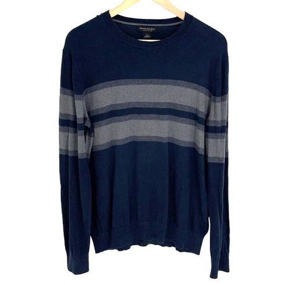 Banana Republic Men's Knit Striped Silk Blend‎ Pullover Sweater Blue Gray Large - Picture 1 of 7
